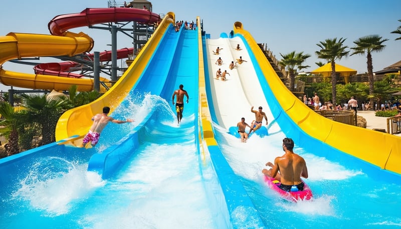 Visitors enjoying the thrilling water slides and attractions at Water Park Dubai. Visitors enjoying the thrilling water slides and attractions at Water Park Dubai.