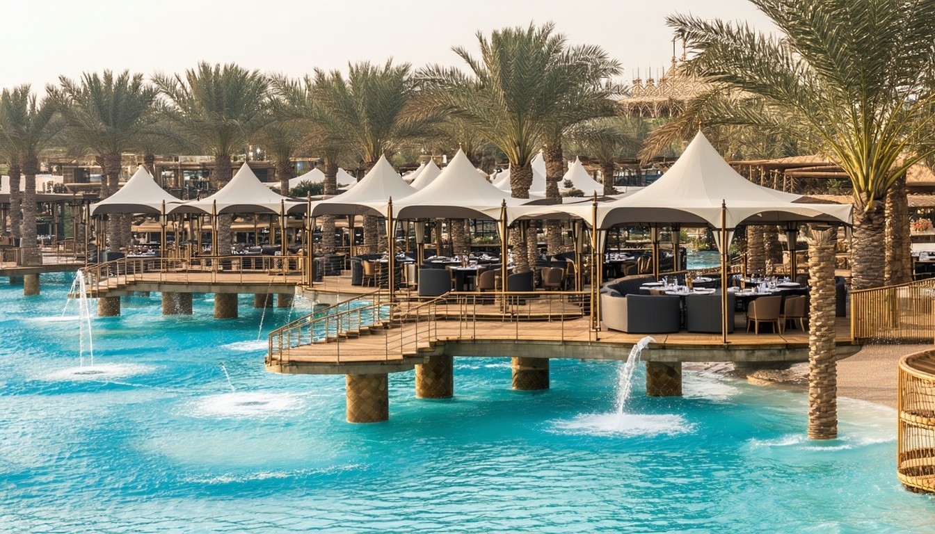 Luxurious cabanas and dining options at Dubai Water Park